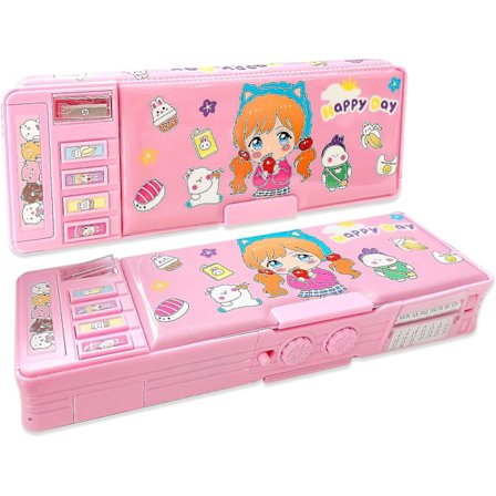 Pop-up multifunksjonelt penal for gutter, søt tegneserie pennboks organizer skrivesaker med spisser, timeplan, whiteboard, skolemateriell