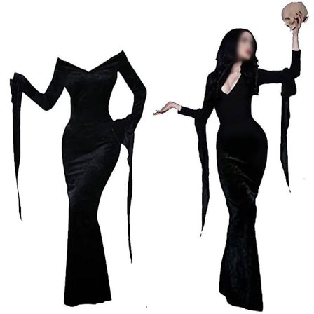 Film Morticia Cosplay Kostume Onsdag Addams Familie Cosplay Uniform Kjole Sorte Parykker Til Kvinder Halloween Karneval Anime Rolle Z