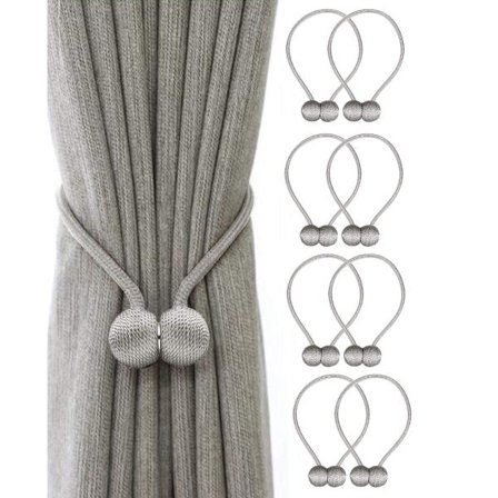 Magnetisk gardinholder Sølvgrå 8-pakke