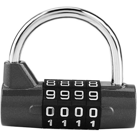 (Svart) Dørkombinasjonslås, 4-sifret kombinasjonshengelås, gym,