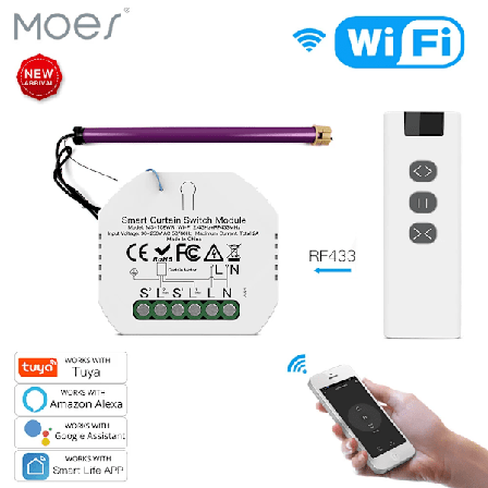 MOES Tuya WiFi RF rullgardiner Gardinstyrningsmodul Slutarbrytare med fjärrkontroll för elektrisk motor Solskydd googl Home Alexa