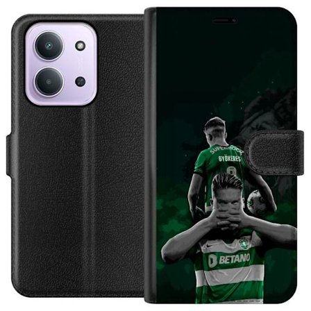 Kompatibelt Lommeboketui til Xiaomi Redmi 15C Neonmotiv med teksten "Gaming is in my DNA" på en blå og rød murvegg med en lysende DNA-spiral.