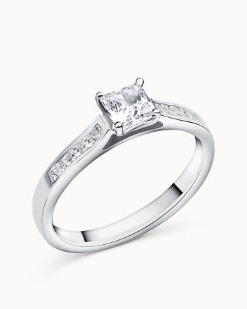 Bague avec Pierre Latérale Fannie Petite en Or Blanc 18K et Diamant Synthétique de 0,30 Carat - Bagues de Fiançailles et Bagues de Fiançailles 