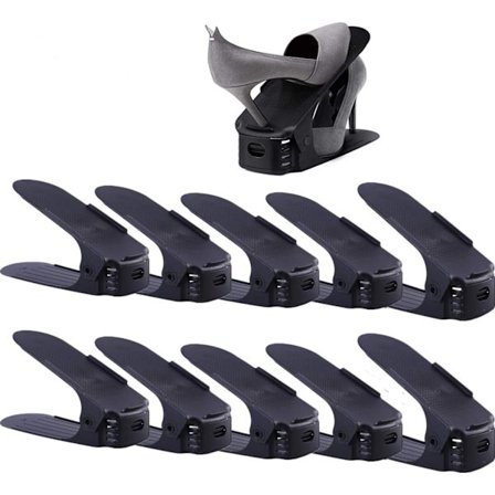 Pakke med 10 svarte skoreoler Justerbar stabel sko Plassbesparende S