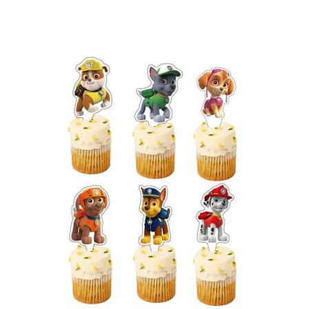 24 stk. Paw Patrol Cupcake Toppers til drenge - Festartikler Fødselsdagsdekorationer