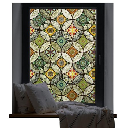 Dekorativ vinduesfilm med glasmalingseffekt – selvklæbende frostet film med privatlivsbeskyttelse, statisk klæbefri design