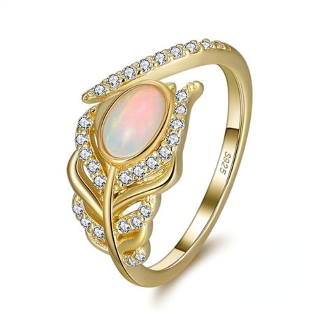 925 Sterling Silver Ring Feather Ring Zircon Inl