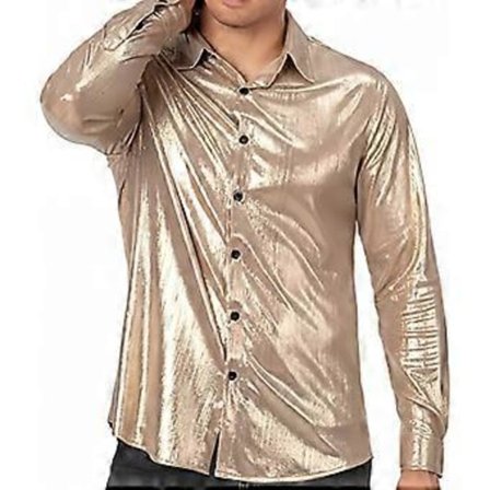 Disco Skjortor Herr Glänsande Långärmad Skjorta (XL Champagne)
