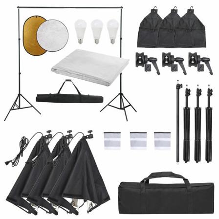 Vidaxl Fotostudio Med Lampor, Bakgrund Och Reflexskärm Svart