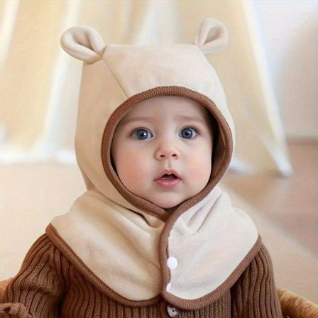 1 st Hatt- och Scarves-set: Förtjockad Varm Stickad Björndesign, Mjuk Vintermössa med Öronlappar för Åldrarna 3-24 Månader, Unisex Höst/Vinter Outfit 