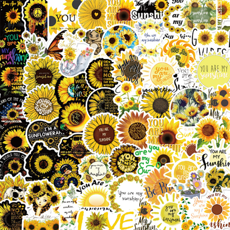 100 Solsikke-klistremerker Solsikke-tema Vinyl Vanntette og holdbare klistremerker for Laptop, Bil, Bagasje, Mobiltelefon (100 forskjellige design)