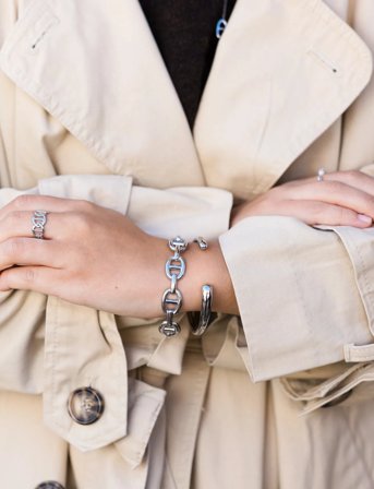 By Jolima C Shape Bangle - Silver - ONE SIZE