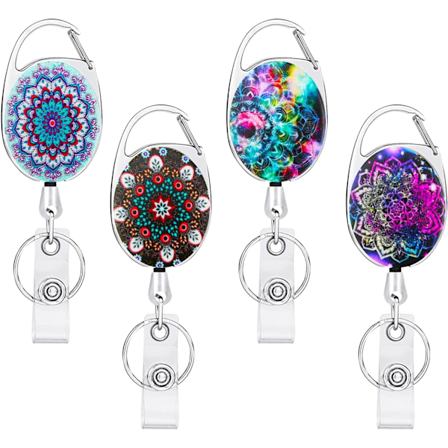 4 ställbara ID-korthållare, ID-rullar med nyckelring, ID-hållare med bältesklämma, rullklämma för studenter, lärare, sjuksköterskor, läkare, 