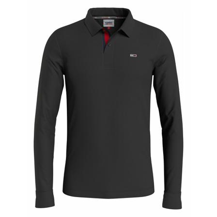 Tommy Jeans, Polo- TJM Slim Solid L/S Polo Zwart, Heren, Maat:M,Cotton