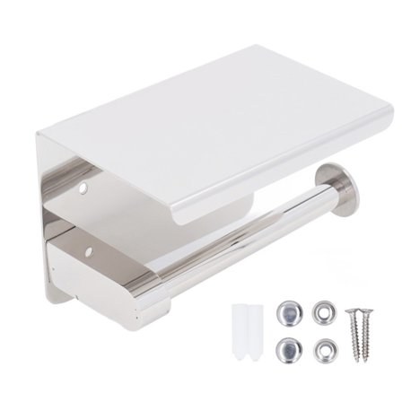 Väggmonterad toalettpappershållare i rostfritt stål med hylla K9 304