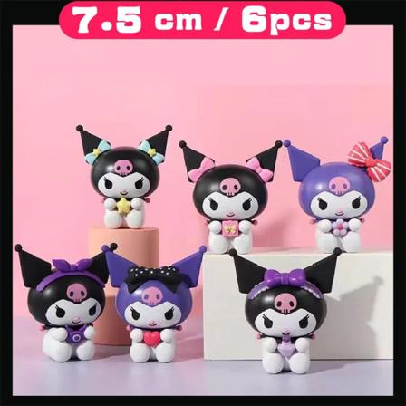 #2 SANRIO Toys My Melody Dolls Kawaii Figurine Blind Box Heminredning Japansk Söt Julklapp Anime Cartoon Collection No.10 Kuromi 7.5cm 1 Set with 