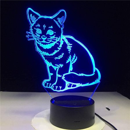 3D Katt Nattlampa Lampa Illusion Nattlampa 7 Färgförändring