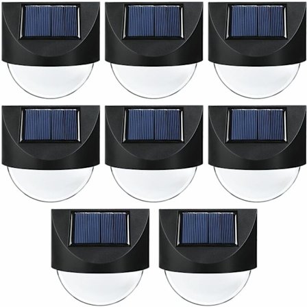 Solcelle gjerdelys, 8-pakke vanntette solcelle LED utendørs vegglys for terrassesteg og hageganger (varm hvit)