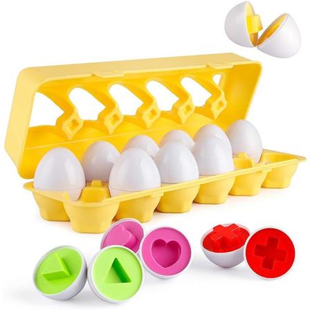12 stk matchende eggfarge & form puslespill for læring for barn Y