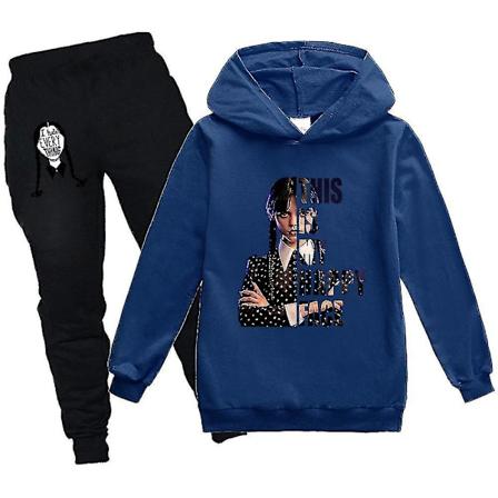 Onsdag Familie Hoodie Barn Unisex Pakke Addams Sweatshirt Tøj V1 mørkeblå 140cm dark blue