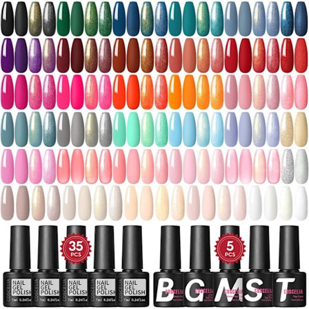 40-delars set med semi-permanent nagellack, 35 färger röd vit nude svart glitter höst semi-permanent UV-nagelgel