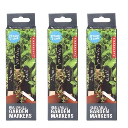 Kasvimerkki - KIKKERLAND - 36 liitutaulutagi - Uudelleen käytettävät - Koivupuuta - Musta