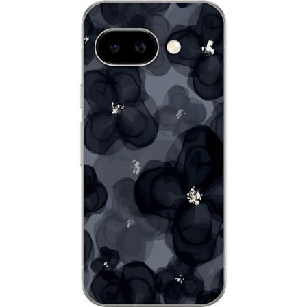 Kompatibelt Mobilskal till Google Google Pixel 9a Abstrakt mörkt blommönster i svartgrå toner med elegant och dramatisk känsla