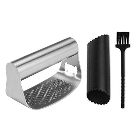 Vitlökspress Rostfritt Stål Vaggpress med Skalare och Borste, Ergonomiskt Grepp, Kapsylöppnare