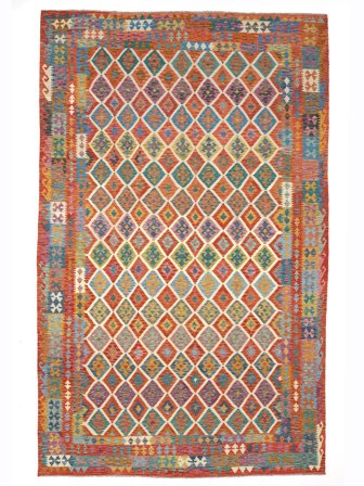 Hand Woven Kilim Afghan Old Style Rug 304X488 Dark Red/Dark Yellow