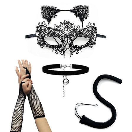 5 stk/sett Katteører Hodebånd Maske Halskjede Hansker Sexy Kattekostyme Sett Til Fest