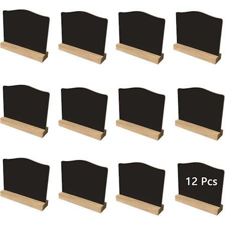 ING 12 pientä pyyhittävää liitutaulua puujaloilla nimilappuihin, hintalappuihin, buffet- ja hääjuhlakoristeisiin