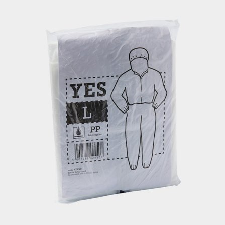 YES skyddsdräkt stl. L vit engångsdräkt i polypropen med huva, dragkedja och resår, skyddskategori 1 mot smuts