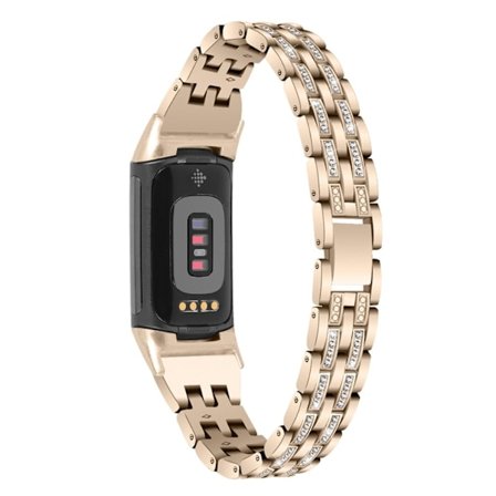 Fitbit Charge 5 klockarmband med två rader strass och glitter - Retro Guld