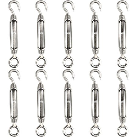 10 stk. spennstenger i rustfritt stål M4, justerbar spennstang med krok og øye, kraftig