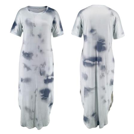 Elegant Boho Tie Dye Print T-shirt Klänning Casual O-neck Kort Sl