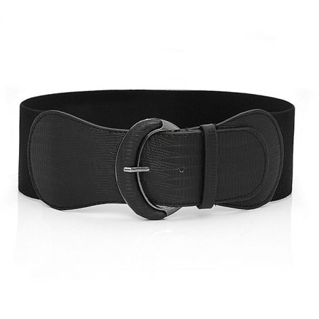 Bredt belte for kvinner Elastisk snøring Lær Elastisk belte Damekjoledekorasjon, svart, 24*8cm