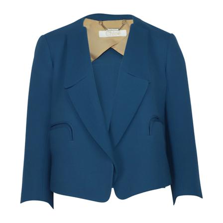 Chloé Pre-owned Cropped Blazer in Blue Wool Crepe , Blauw , Dames , Maat: L