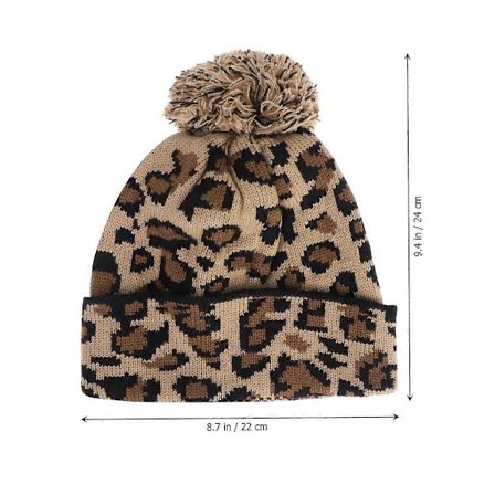Strikket Lue 1 stk. Khaki Beanie Lue med Leopard-charm for Vintervarme