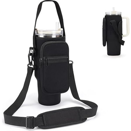 ING All-in-one juomapulloteline - olkahihnalla ja puhelintaskulla - eristetty juomapulloteline - sopii 1,2 litran juomapulloille - musta