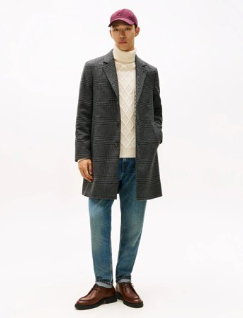 Tommy Hilfiger Dc Wool Mix Coat With Check - Grey - M