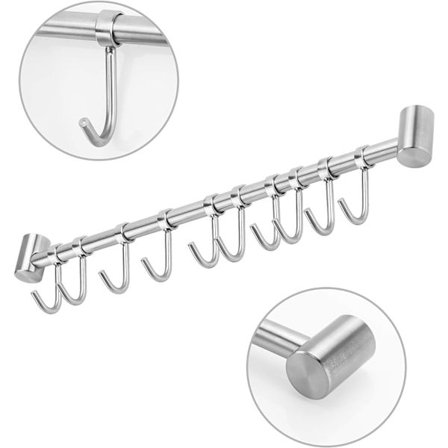 Rostfri Kök Hängare Bar med 10 Krokar - Kök Hängare Bar Kök Hängare Bar Väggmontering