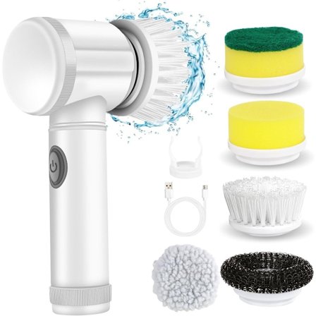 Elektrisk Spin Skrubber, Trådløs, Badekar, Brusebad, Fliseskrubber, Gulvskrubber til Rengøring med 5 Udskiftelige Børstehoveder, Gulv, Vindue, Køkken