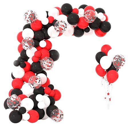 106 stk. Premium ballonbue guirlande sæt - rød, sort, hvid og sølv - perfekt til showers, fødselsdage