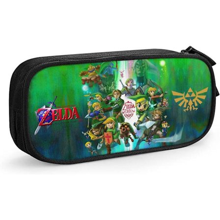 Legend of Zelda Penalhus Stor Opbevaring Pen Holder Papirkasse 3 Rum Marker Blyant Taske Pose Lynlås til Teenagedrenge-Sort1 SAOE006493