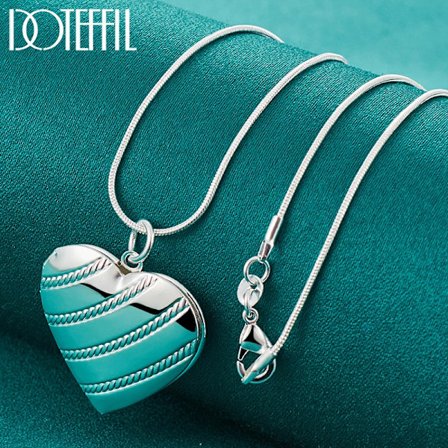 925 Sterling Silver Älskare Hjärta Fotoram 16-18 Tum Ormkedja Halsband för Kvinna Man Mode Bröllop Charm Smycken