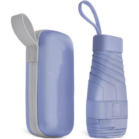 Researbets Paraply, 6 Ribbor Mini Paraply Liten UV-Parasoll, Vikbart Solparaply Vindtåligt Regnskydd med Kapselväska, Vikbart Bärbart Fickparaply