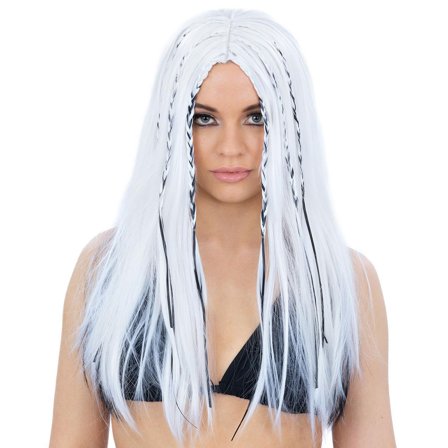 90-tals Popikon Vit Peruk med Flätor