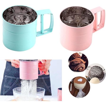 2 stk. håndmelsshaker i rustfrit stål mesh sigte kop pulver mel sigte pulver sukker bagning wienerbrød køkkenredskab