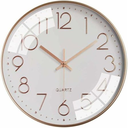 MODOU 12 tum tyst väggklocka vardagsrum kök modern design väggklockor 30cm kvartsklocka hängande väggklocka (vit-rosguld).