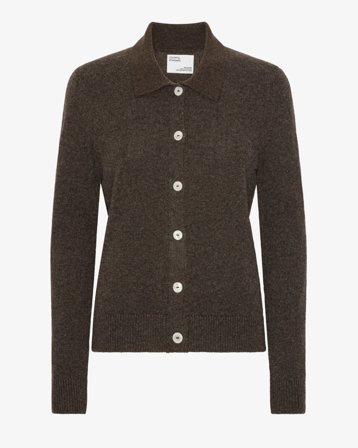 Women Merino Wool Collar Cardigan - Coffee Brown S